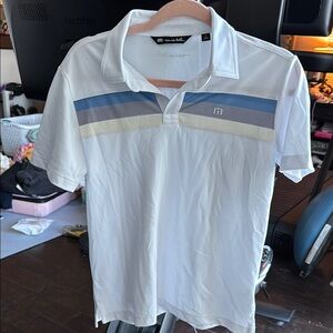 Travis Matthews Boys White and Blue Golf Shirt. Never worn